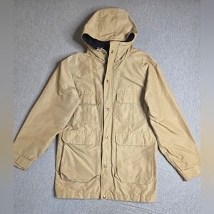 Vintage Woolrich Men's Plaid Wool Lined Beige Hooded Field Jacket